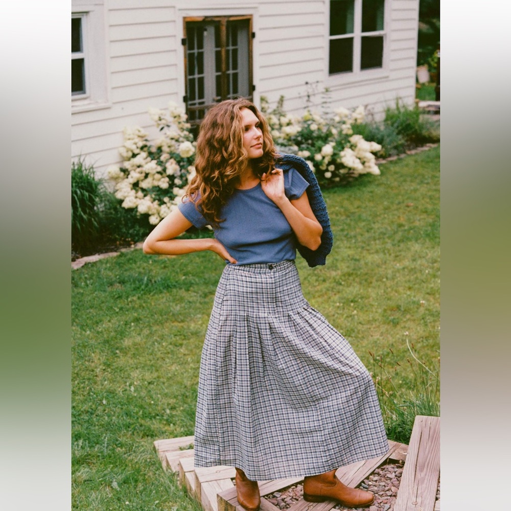 Christy Dawn Rhoda Skirt in Slate Gingham